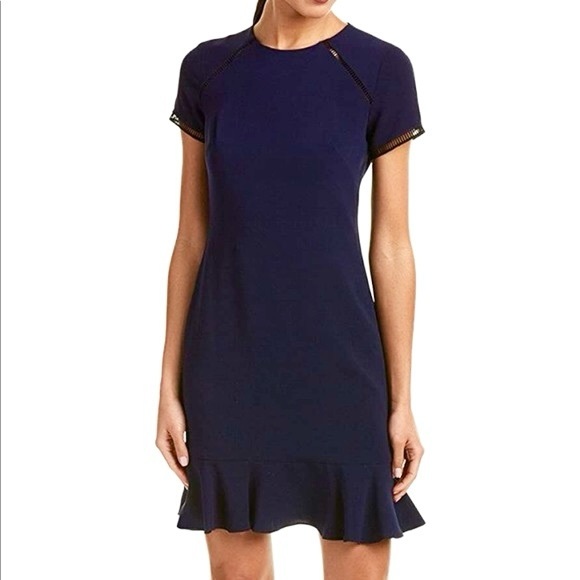 SHOSHANNA navy blue Lombard shift dress with black trim and a flounced hem 12 - Picture 2 of 7